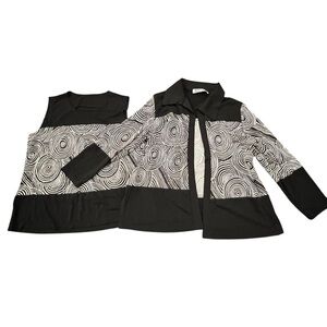 KOKOMO 2 Piece Black White Long Sleeve Cardigan Shell Tank Sequins Medium Slinky